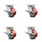 Service Caster 4 Inch Kingpinless Red Poly on Steel Wheel Swivel Caster Set with Brakes SCC SCC-KP30S420-PUR-RS-SLB-4 - alternate 1